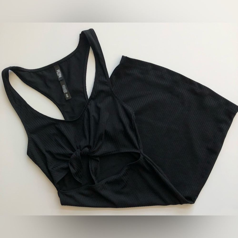 Victoria Secret Sport Dress Women’s S Black Open Mid Section Tank Tie Knot Front - Picture 5 of 11